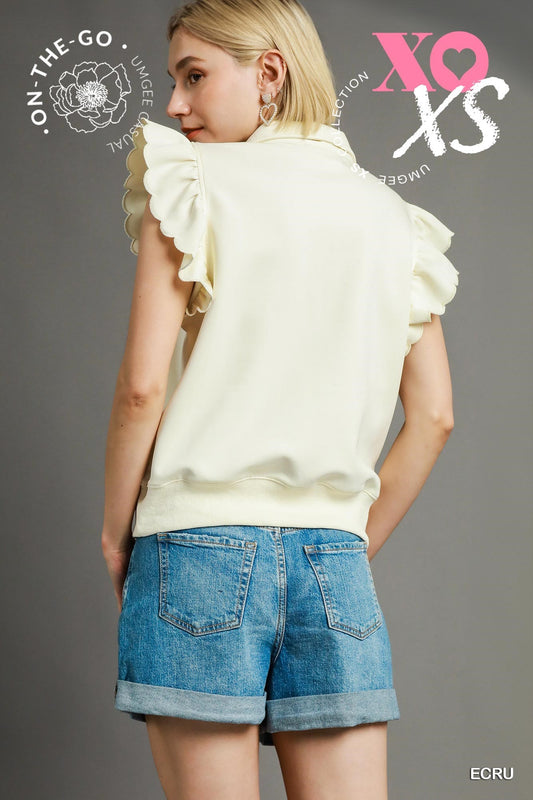 Ruffled Zip Up Sweatshirt