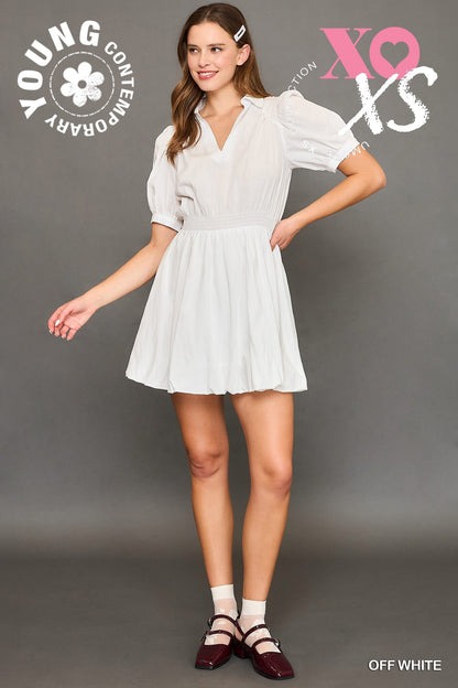 Puff Sleeve Smocked Waist Mini Dress