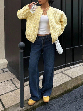 PRE ORDER - Textured floral jacquard bomber jacket in Daffodil
