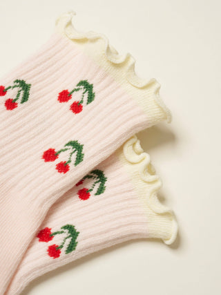 Cherry Ruffle Grip Socks