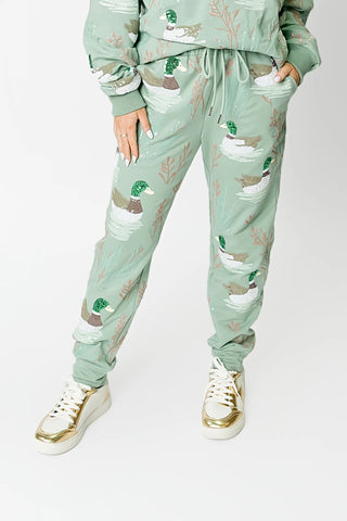Marsh Mallard Sweatpants front view showing drawstring waist and side pockets