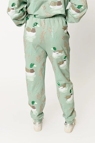 Marsh Mallard Sweatpants back view showing the relaxed fit and cuffed ankles