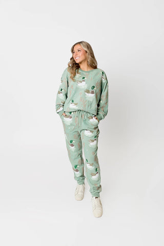 Marsh Mallard Sweatshirt and sweatpants set, full length on model