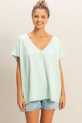 Oversized V-Neck Mineral Washed Top