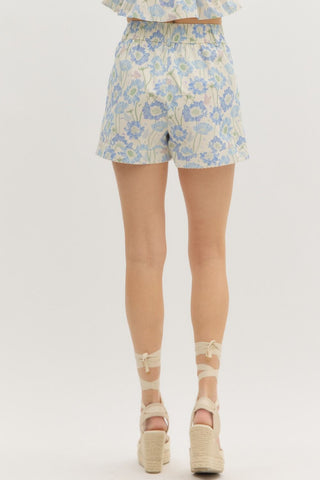 Floral print high waist pleated shorts