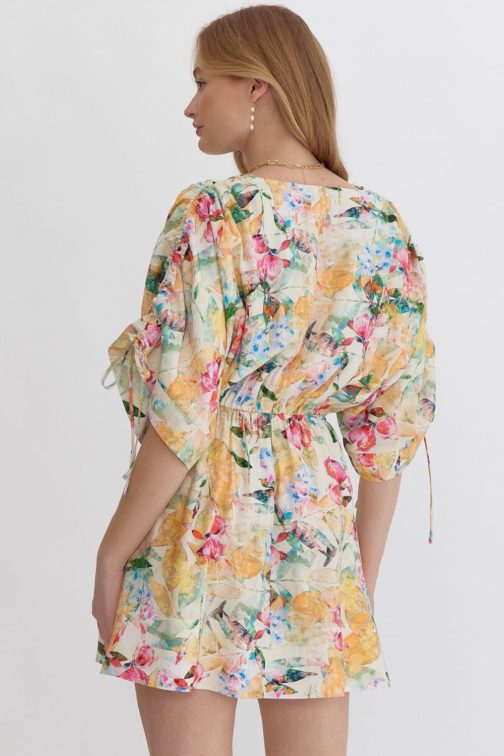 Floral print v-neck half sleeve mini dress