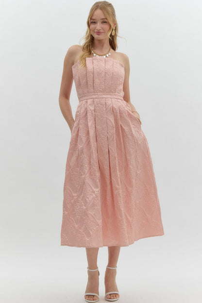 Strapless embossed midi dress