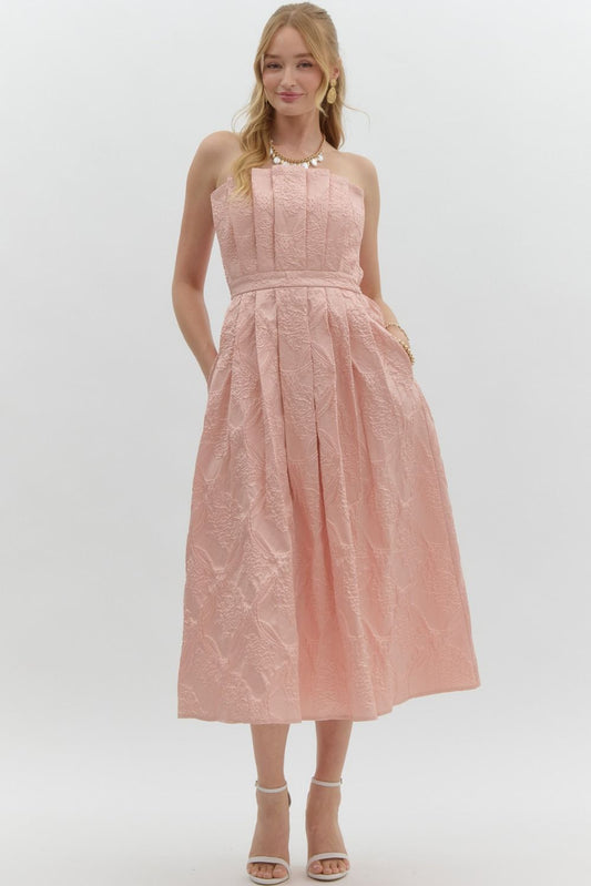 Strapless embossed midi dress