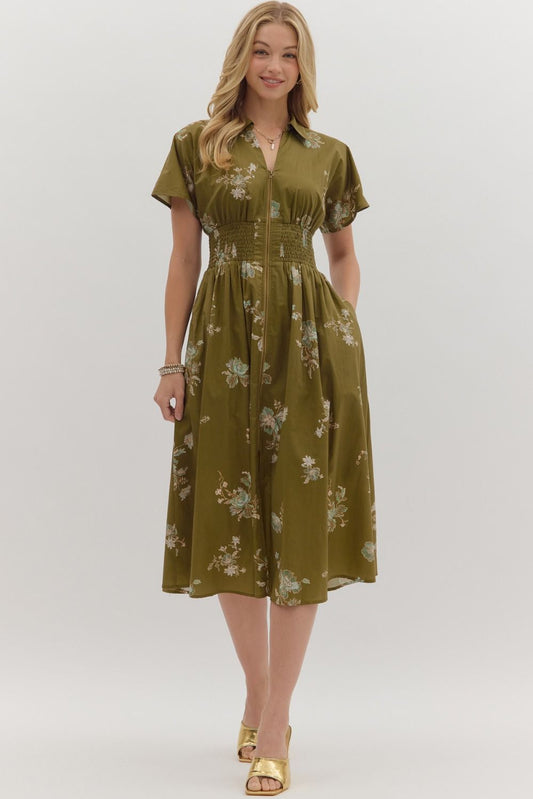 Olive Bloom Midi Dress