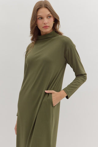 PRE ORDER - Effortless Edge Mock Neck Midi Dress