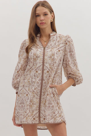 Blush Tapestry Zip Dress