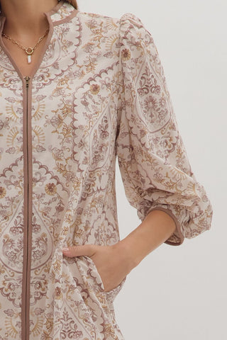 Blush Tapestry Zip Dress
