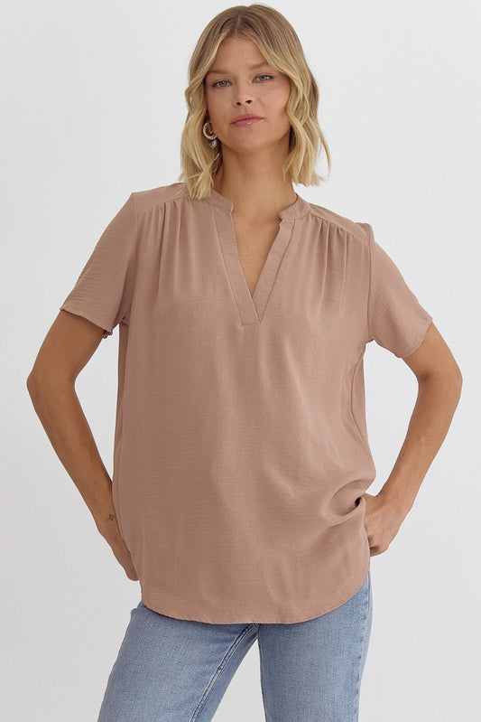 Solid v-neck placket top