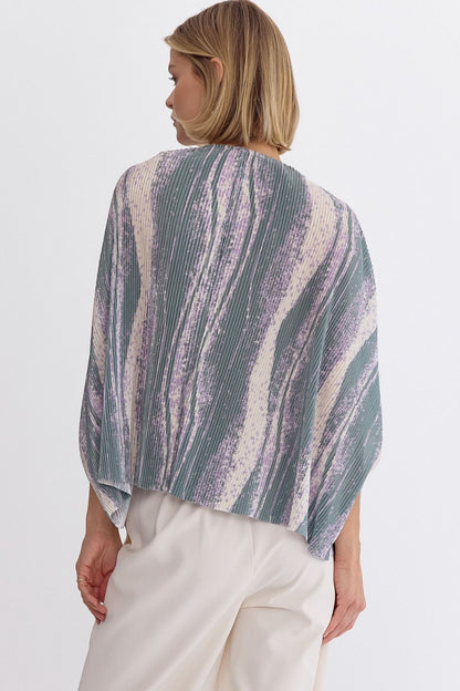 Textured v-neck button up 3/4 sleeve top