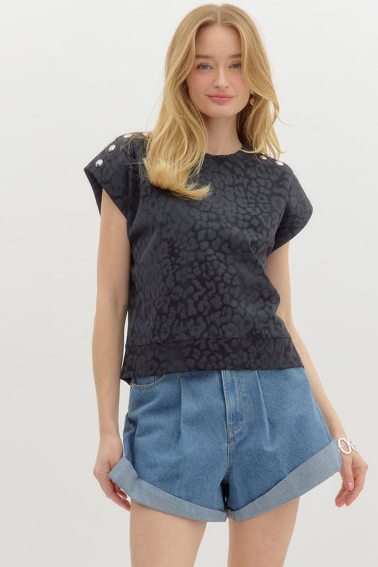 Leopard print jersy knit pullover muscle top