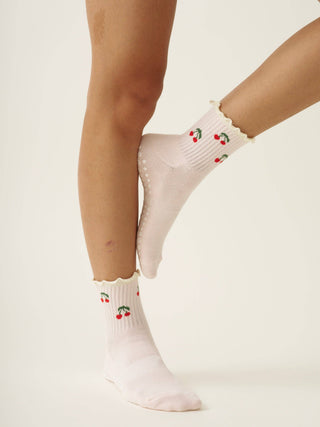Cherry Ruffle Grip Socks