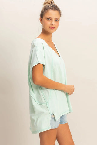 Oversized V-Neck Mineral Washed Top