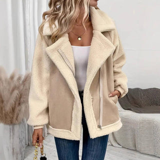 PRE ORDER - Suede Sherpa Patchwork motorcycle jacket coat