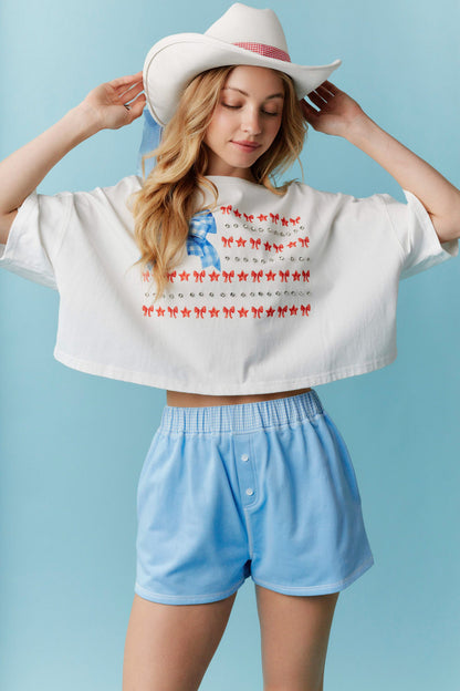 American Bow Flag with Rhinestone Detail Cotton Tee
