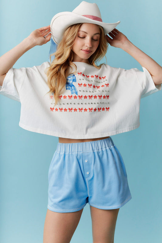 American Bow Flag with Rhinestone Detail Cotton Tee