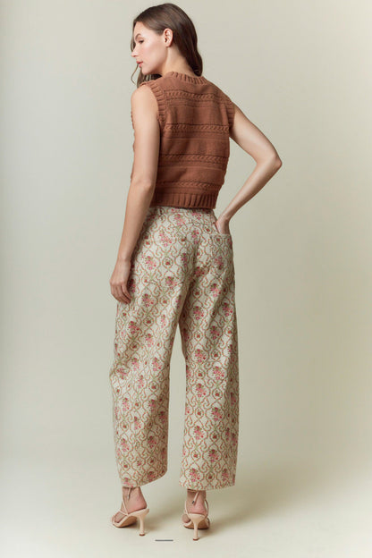 Jacquard Floral Printed Barrel Jeans
