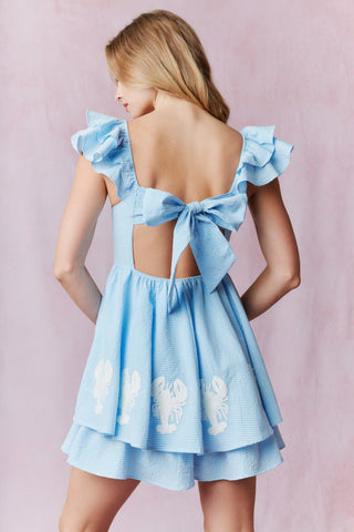 Crawfish Heavy Crochet Embroidery Detail Gingham Double Layer Romper