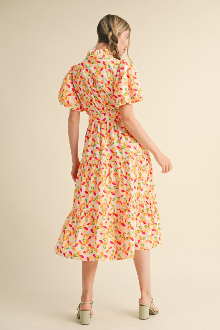 Floral ruffled button down midi dress