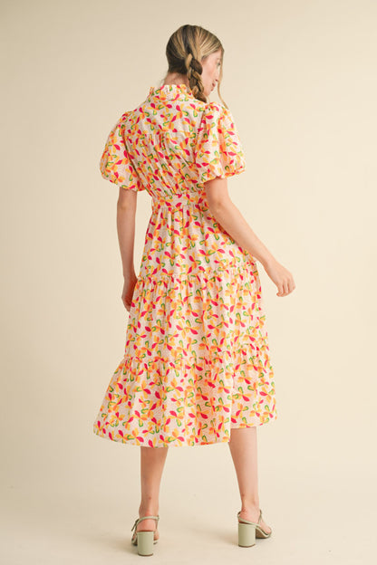 Floral ruffled button down midi dress