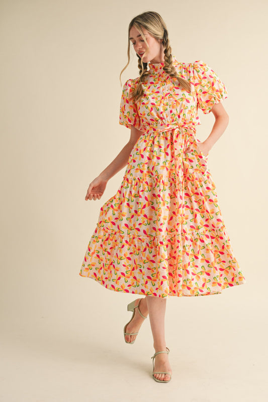 Floral ruffled button down midi dress