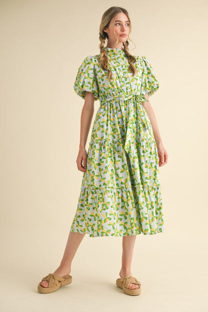 Floral ruffled button down midi dress
