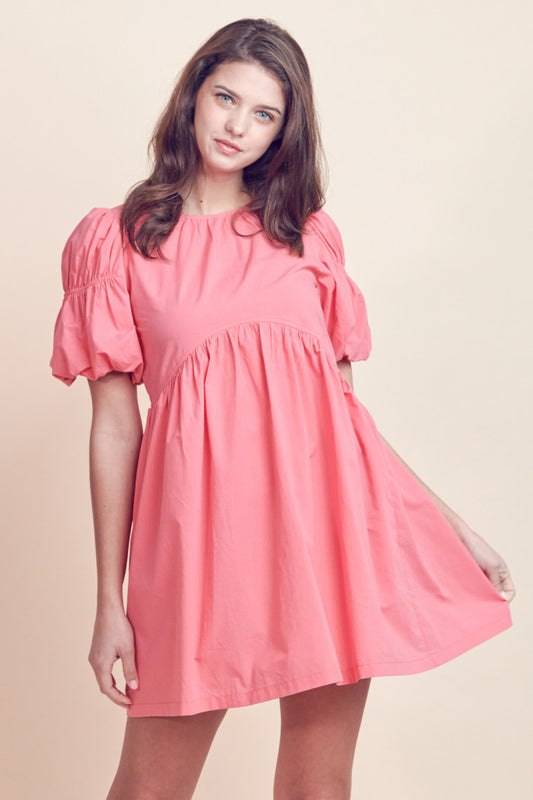Bubble sleeve flared babydoll mini dress