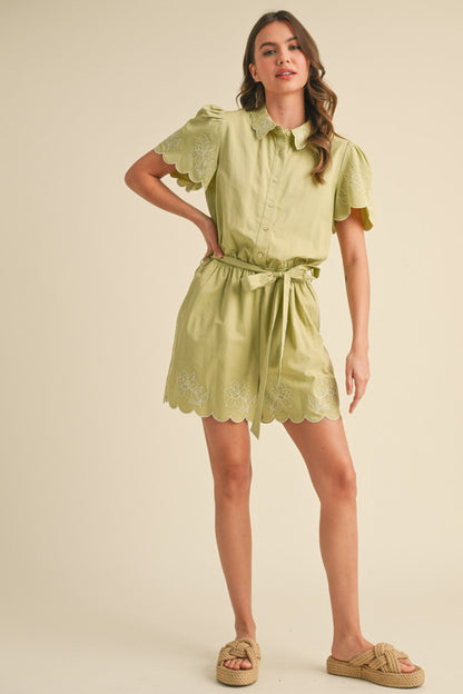 Scalloped embroidery romper