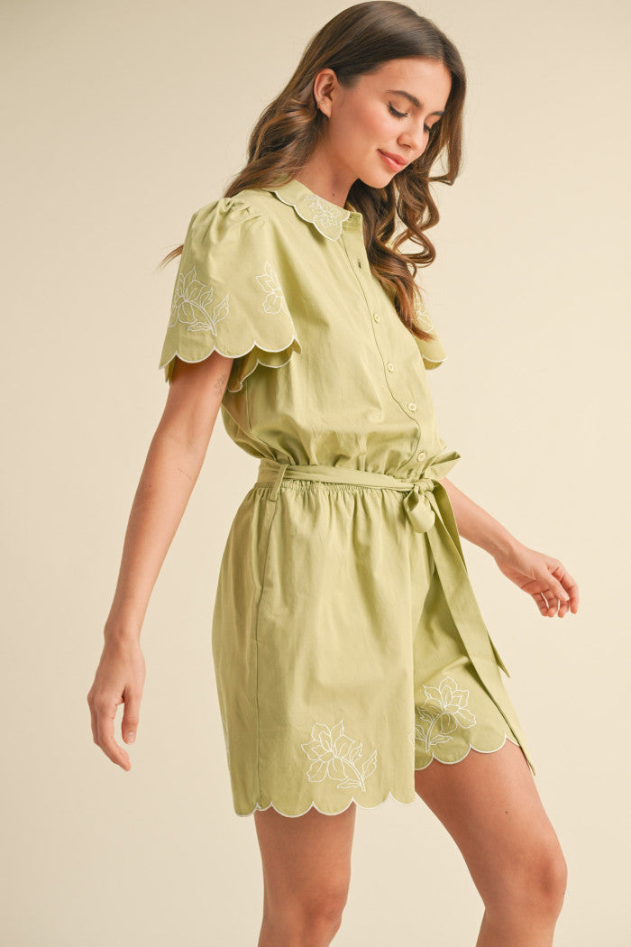 Scalloped embroidery romper