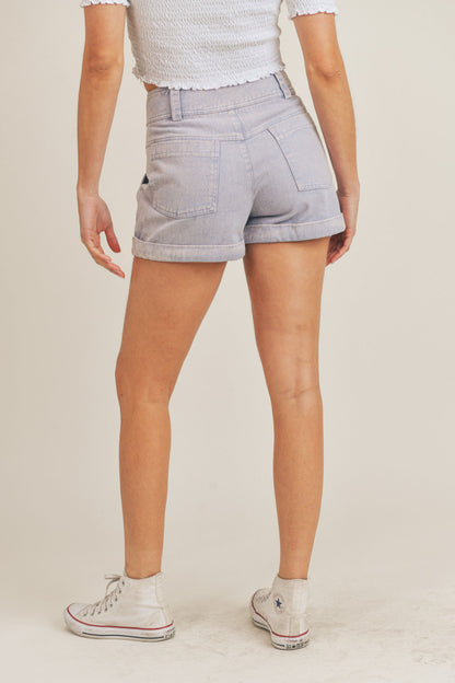 High rise pleated denim shorts