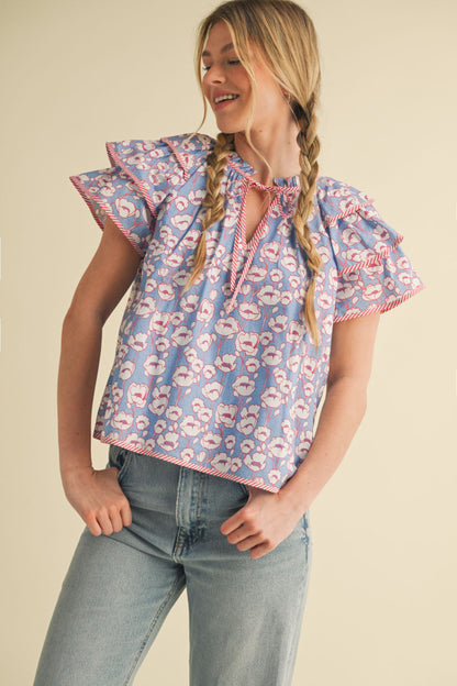 Floral flutter sleeve top