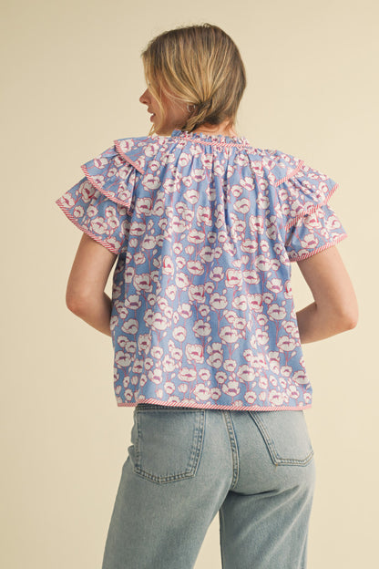 Floral flutter sleeve top